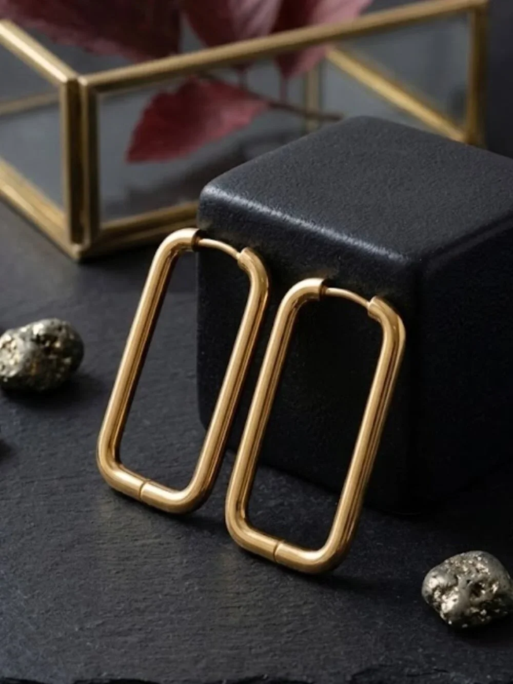 Rectangle Hoop Earrings 18K Gold Plated 316L SS Clean Girl Quiet Luxury 1.55